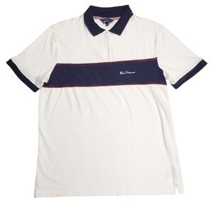 Ben Sherman Men's Short‎ Sleeve Color-block White Polo Shirt , M